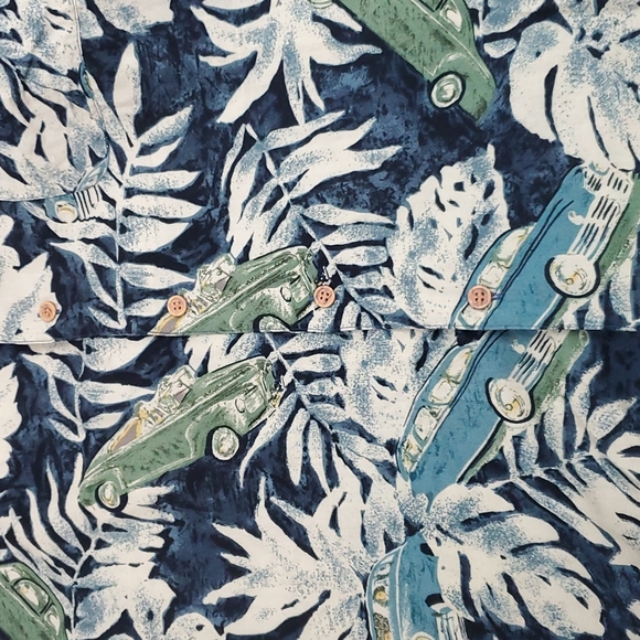 Hana Bay rayon Hawaii shirt buttons up green blue cars men size XL - Picture 6 of 6